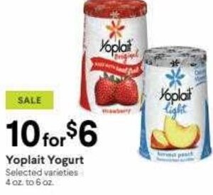 Raley's Yoplait Yogurt 4 Oz. to 6 Oz. offer