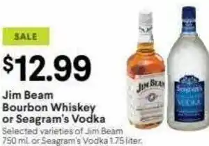 Raley's Jim Beam Bourbon Whiskey Or Seagram's Vodka 750ml offer