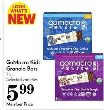 Pavilions Gomacro kids granola bars offer
