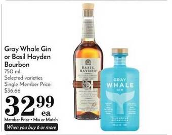 Pavilions Gray whale gin or basil hayden bourbon offer