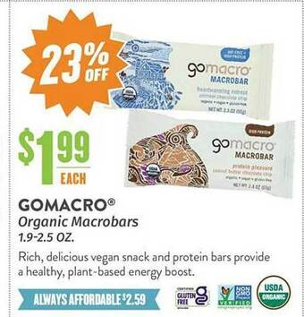 Natural Grocers Gomacro organic macrobars offer