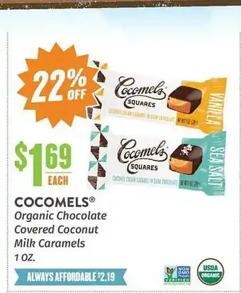 Natural Grocers Cocomels organic chocolate covered coconut milk caramels offer