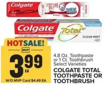 Food Lion Colgate Total Toothpaste Or Toothbrush 4.8 oz offer
