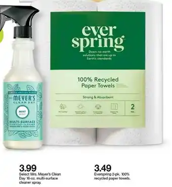 Target Select Mrs. Meyer's Clean Day Multi-surface Cleaner Spray, Everspring Recycled Paper Towels offer