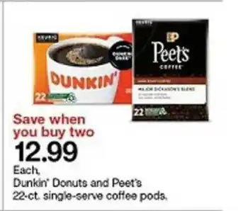 Target Dunkin' Donuts And Peet's 22-ct Single Serve Coffee Pods offer