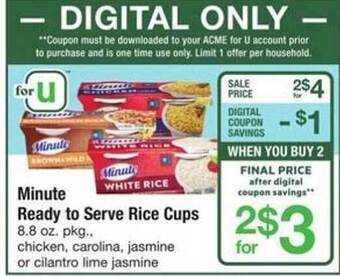 ACME Minute ready to serve rice cups offer