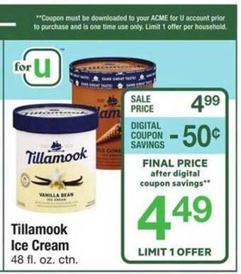 ACME Tillamook ice cream offer
