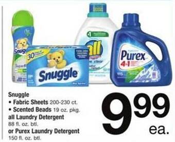 ACME Snuggle fabric sheets, scented beads all laundry detergent or purex laundry detergent offer