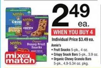 ACME Annie's fruit snacks, crispy snack bars or organic chewy granola bars offer