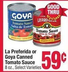 Jewel-Osco La preferida or goya canned tomato sauce offer