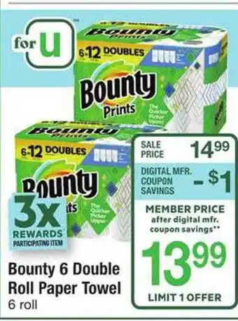 Safeway Bounty 6 double roll paper towel offer