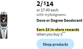 Walgreens Dove or Degree Deodorant offer
