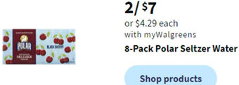 Walgreens 8-Pack Polar Seltzer Water offer
