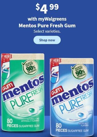 Walgreens Mentos Pure Fresh Gum offer