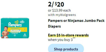 Walgreens Pampers or Ninjamas Jumbo Pack Diapers offer