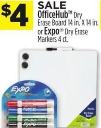 Dollar General OfficeHub Dry Erase Board 14 in. x 14 in. or Expo Dry Erase Markers offer