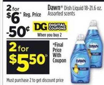 Dollar General Dawn dish liquid offer