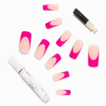 Claire's Hot pink french tip long square vegan faux nail set - 24 pack offer