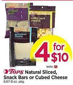 Tops Tops natural sliced snack bars or cubed cheese offer