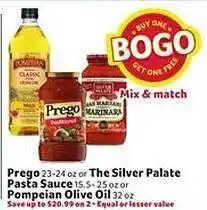 Harveys Supermarkets Prego, the silver palate pasta sauce or pompeian olive oil offer