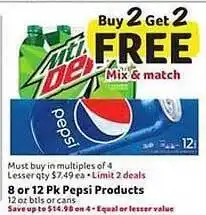 Harveys Supermarkets 8 or 12 pk pepsi products offer