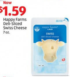 Aldi Happy Farms Deli-Sliced Swiss Cheese 7 oz. offer