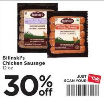 Cub Foods Bilinski's chicken sausage offer