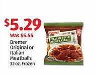 Aldi Bremer original or italian meatballs offer