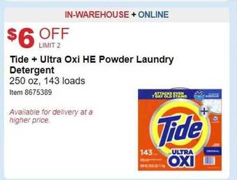 Costco Tide + ultra oxi he powder laundry detergent offer