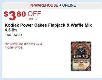 Costco Kodiak power cakes flapjack & waffle mix offer