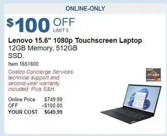 Costco Lenovo 15.6 offer
