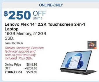 Costco Lenovo flex 14 offer