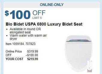Costco Bio bidet uspa 6800 luxury bidet seat offer