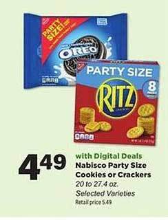 Stater Bros Nabisco party size cookies or crackers offer