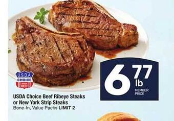 Tom Thumb Usda choice beef ribeye steaks or new york strip steaks offer