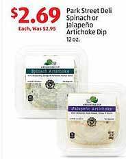 Aldi Park street deli spinach or jalapeño artichoke dip offer