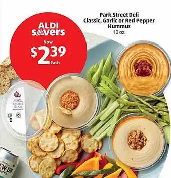Aldi Park street deli classic, garlic or red peppers hummus offer