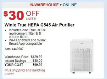 Costco Winix true hepa c545 air purifier offer