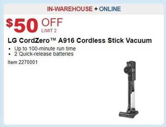 Costco Lg cordzero a916 cordless stick vacuum offer