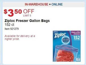 Costco Ziploc freezer gallon bags offer
