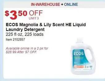 Costco Ecos magnolia & lily scent he liquid laundry detergent offer