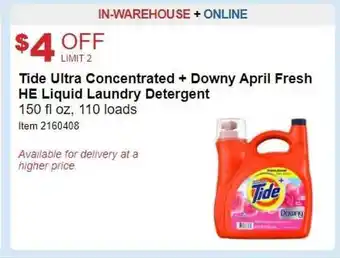 Costco Tide ultra concentrated + downy april fresh he liquid laundry detergente offer
