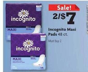 Family Dollar Incognito maxi pads offer