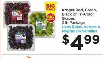 Food 4 Less Kroger red, green, black or tri-color grapes offer