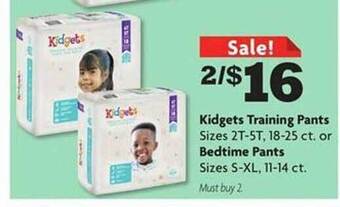 Family Dollar Kidgets training pants or bedtime pants offer