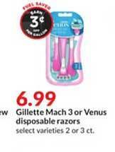 Hy-Vee Gillette mach 3 or venus disposable razors offer