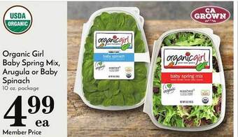 Pavilions Organic girl baby spring mix, arugula or baby spinach offer