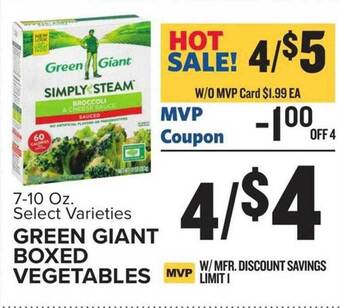 Food Lion Green giant boxed vegetables offer