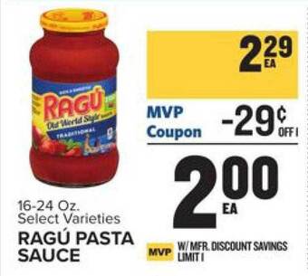 Food Lion Ragú pasta sauce offer
