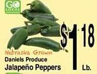 Super Saver Daniels produce jalapeño peppers offer